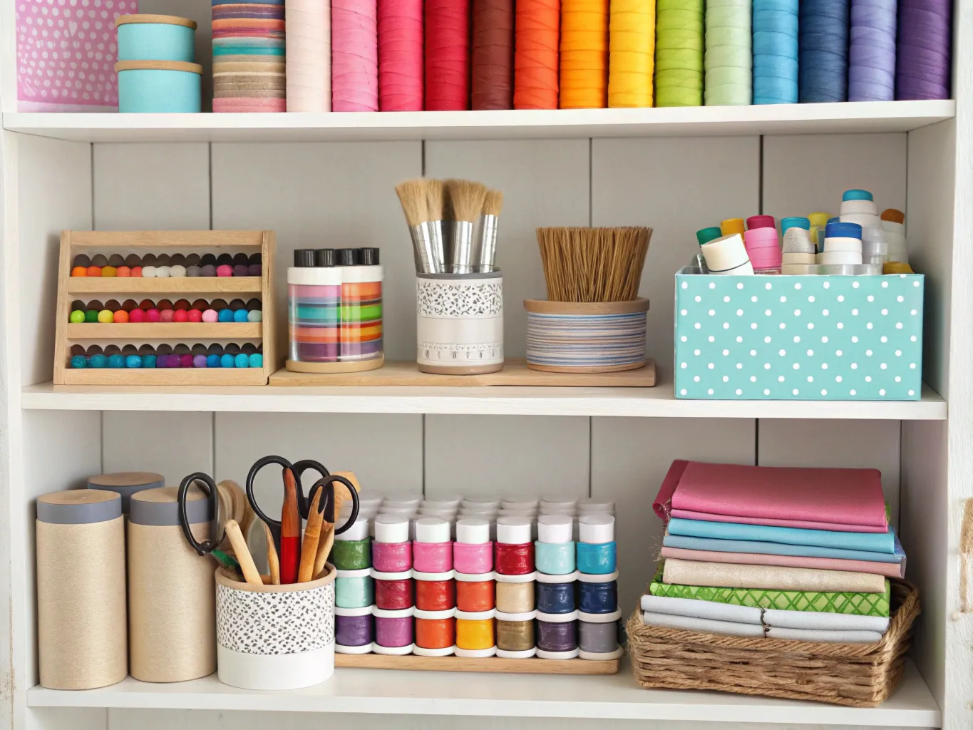 Estanterías con materiales de manualidades